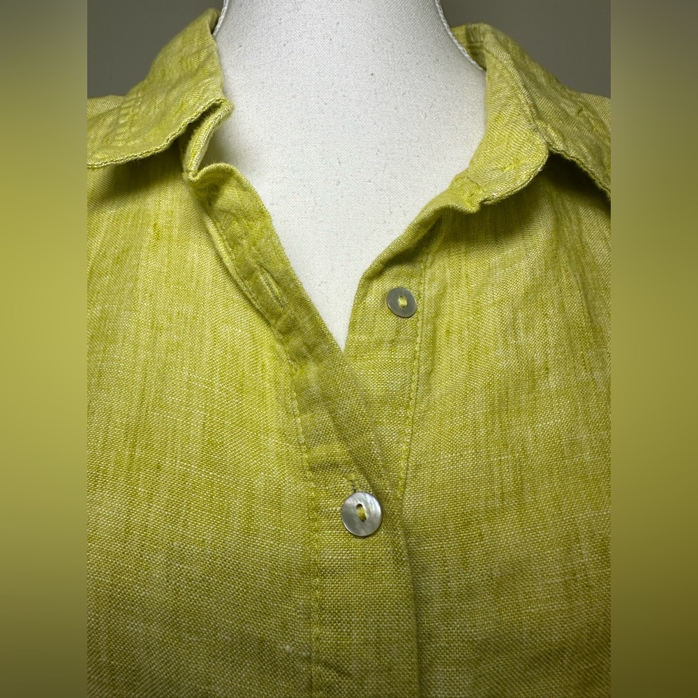 Tahari 100% Linen Sleeveless Shirt Dress Lime Green Plus Size Summer Spring 1X - Picture 5 of 9